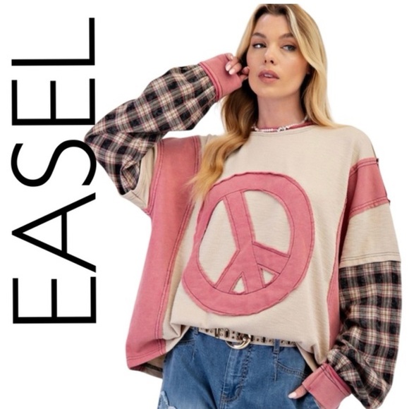 easel Tops - Easel Pink Trim Cozy Pullover Top